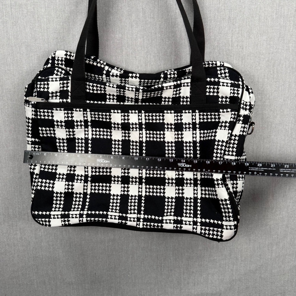 Thirty-one Black and White Houndstooth Plaid Canvas Tote Bag Travel Shoulder Bag - Picture 4 of 5
